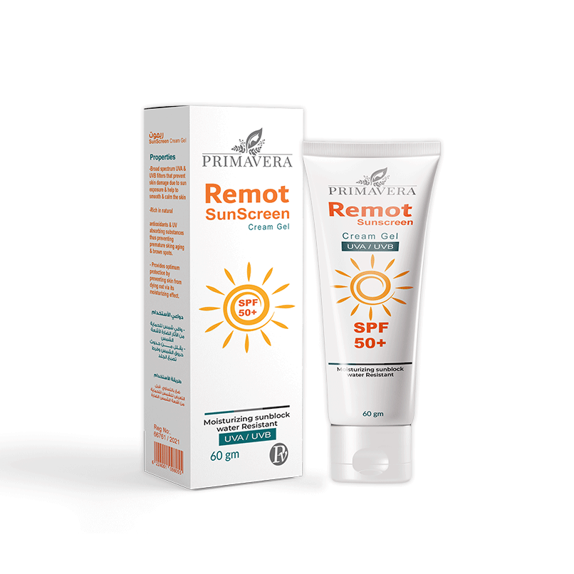 Primavera Remot Sunscreen cream and packaging on a white background