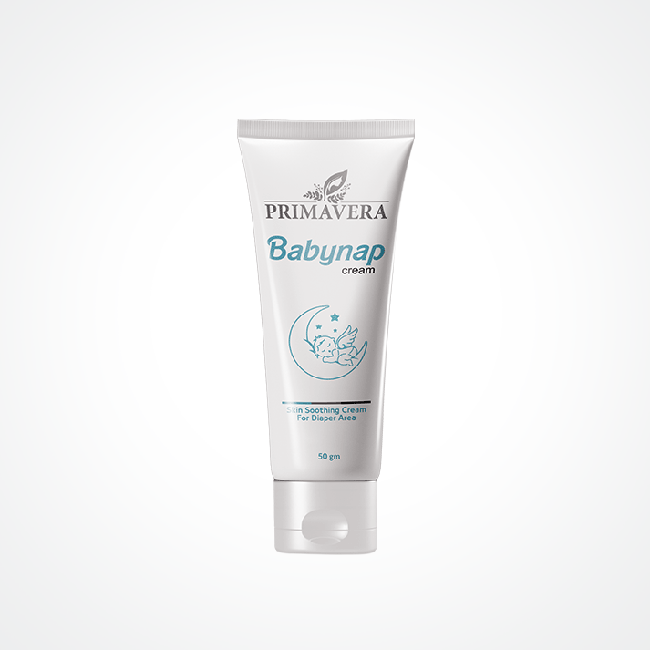 Tube of Primavera Babynap cream on a white background