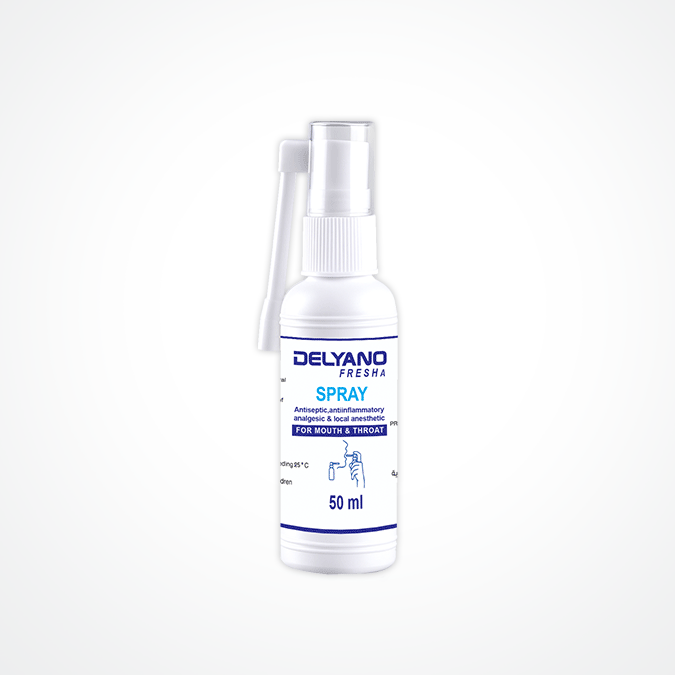 Spray bottle labeled 'DELYANO' on a white background