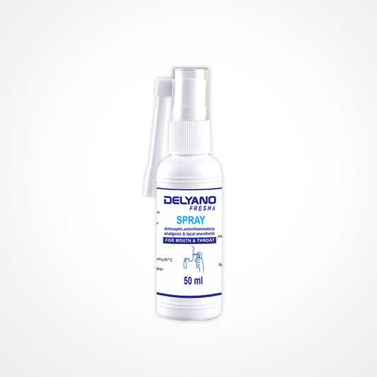 Spray bottle labeled 'DELYANO' on a white background