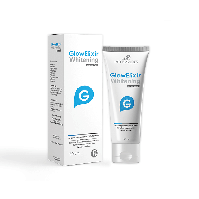 GlowElixir Whitening product packaging on a white background