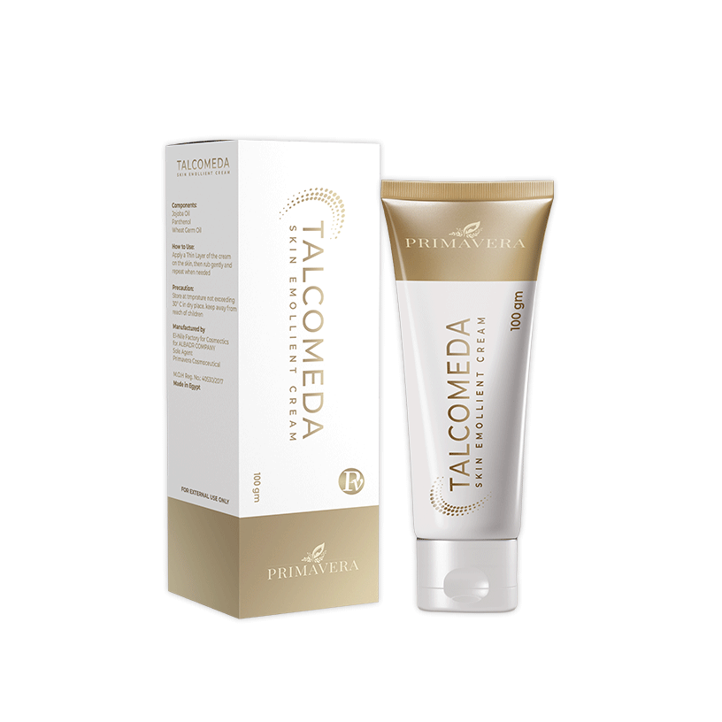 Talcomedea cream tube and packaging on a white background