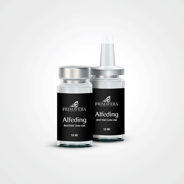 Two Primavera Alfeding anti hair loss vials on a white background