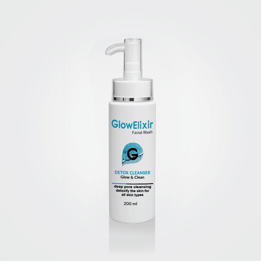 GlowElixir facial wash bottle on a white background
